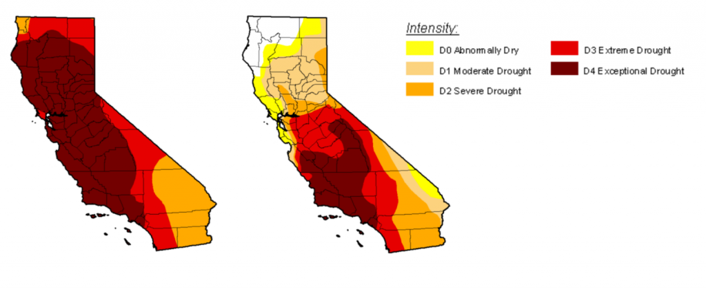 Comparing drought levels from August 2014 (left) and November 2016 (right)