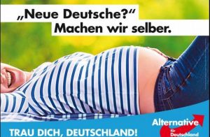Featured AfD campaign poster calls for native German women to have more children to preserve the dominant German culture and ethnicity.