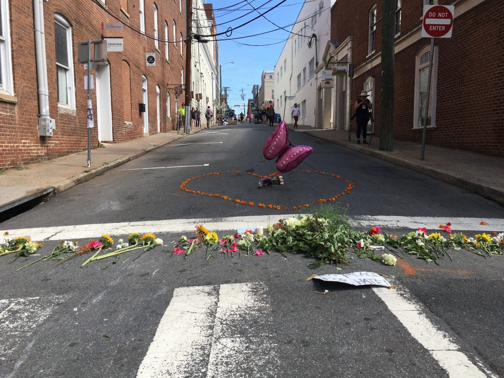 Memorial for Heather Heyer who was run over by a car during the Unite the Right Rally in Charleston. (Wikimedia)