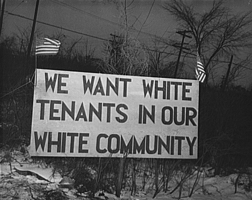 1942: White tenants in a Detroit suburb trying to prevent African Americans from moving in. (Source: Wikimedia)