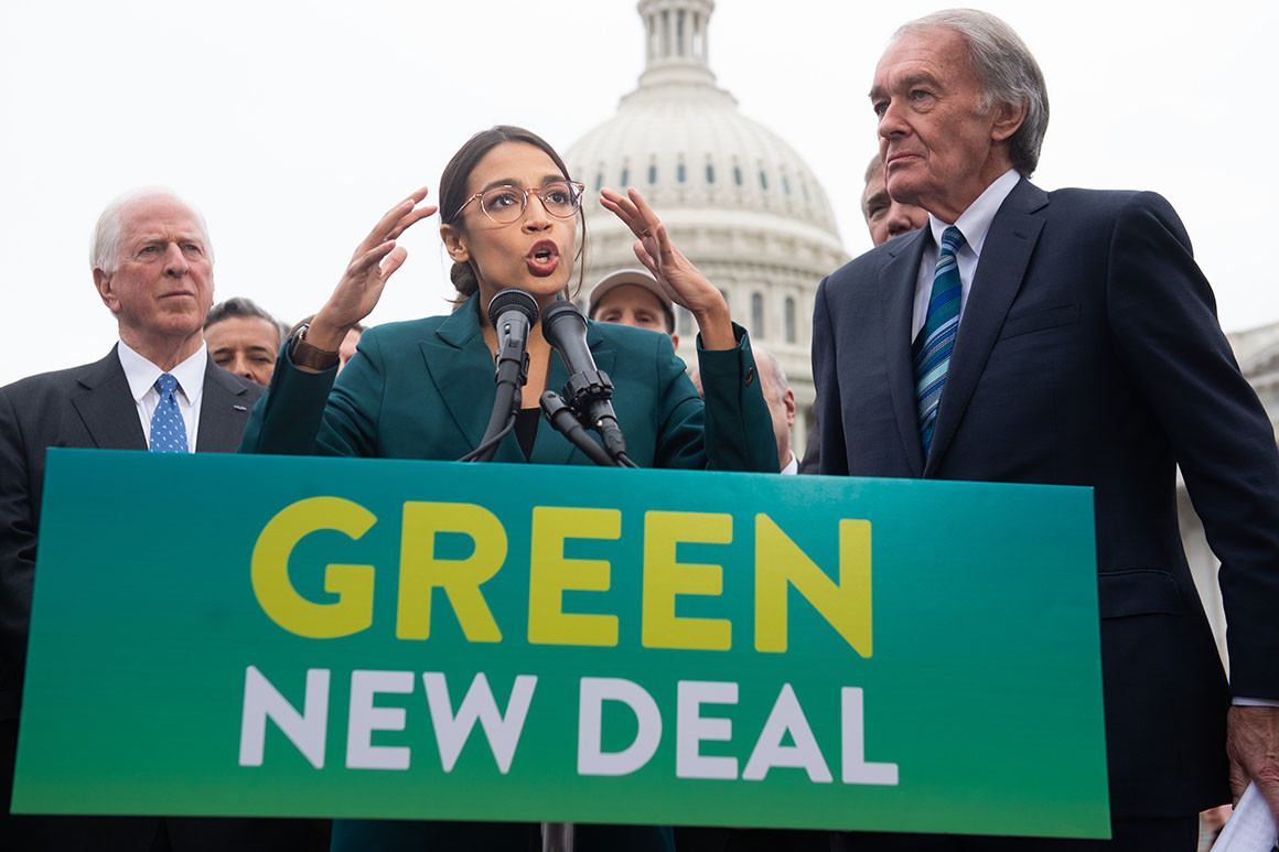 Rep. Ocasio-Cortez announces the Green New Deal — a resolution many Democratic presidential candidates have supported. Source: POLITICO