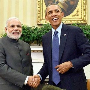 Indian Prime Minister Narendra Modi and U.S. President Barack Obama shake hands during Modi’s visit to the U.S. this September. Source: economictimes.indiatimes.com, October 2014