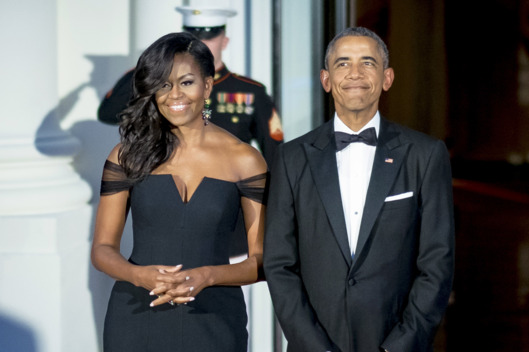 Michelle and Barack Obama at the 2015 annual State Dinner (Source: NY Magazine, “Michelle Obama Killed It in Vera Wang at Last Night’s White House State Dinner”)