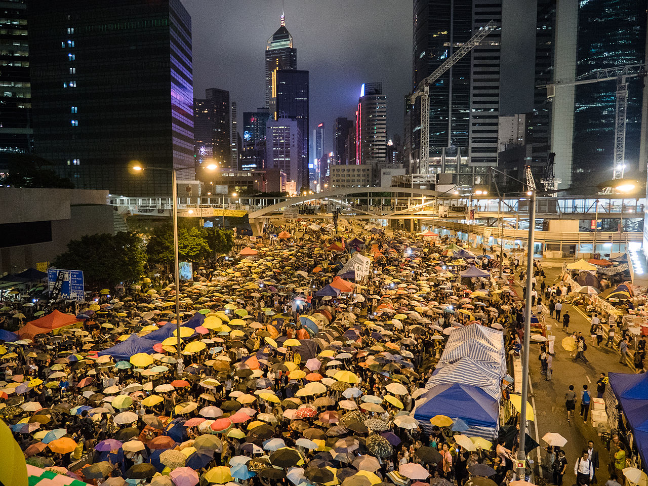 Harcourt Road in Hong Kong during the Umbrella Revolution