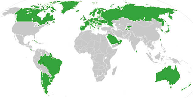 Figure 1: With exception of the US, countries with nationalized health care (indicated in green)