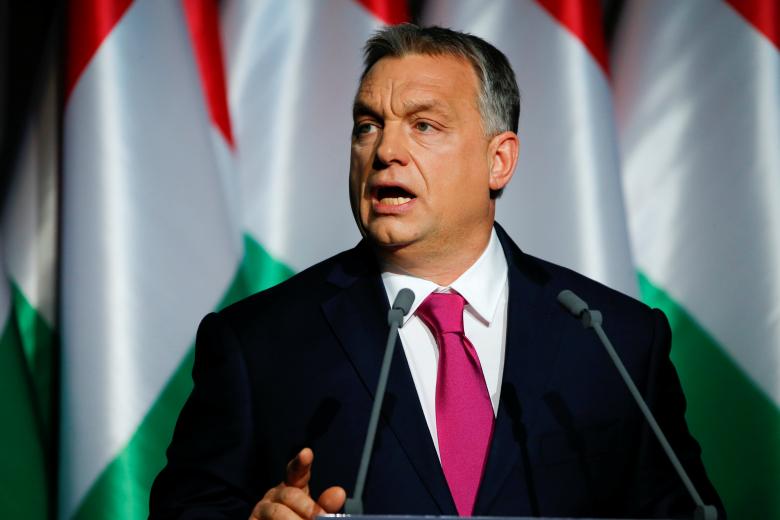 Hungarian Prime Minister Viktor Orban speaks during his state-of-the-nation address in Budapest, Hungary, February 10, 2017. REUTERS/Laszlo Balogh
