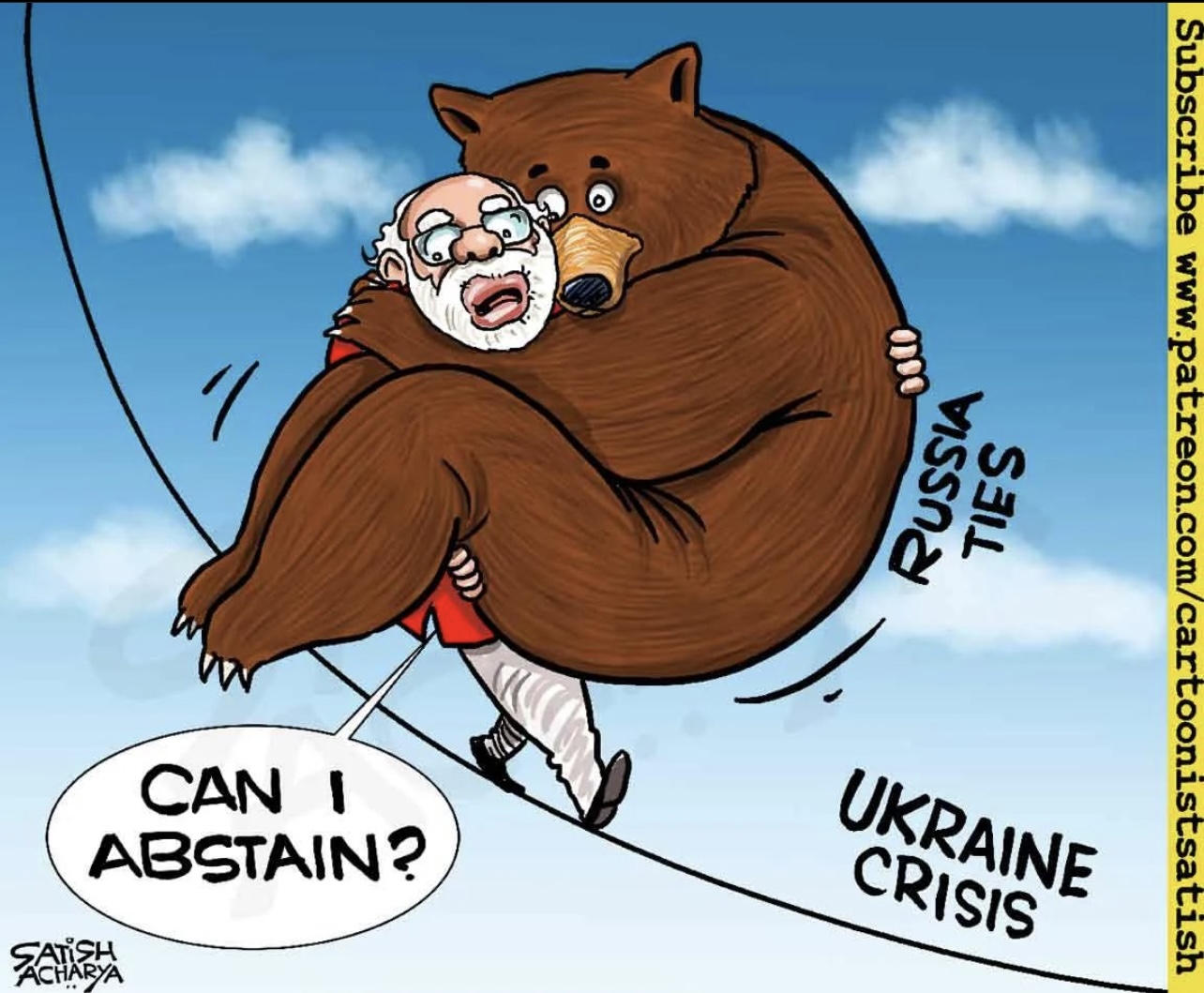 India abstaining from taking a stance on the Russia-Ukraine crisis